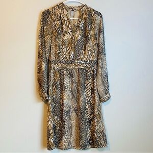 H&M Snakeskin Print Long Sleeve Dress - Brown and Cream